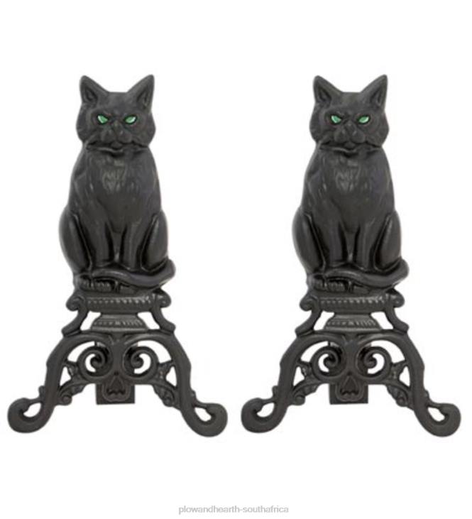 Accessories Plow & Hearth Black Cat Cast Iron Fireplace Andirons, Set of 2 - Black NFLB2856