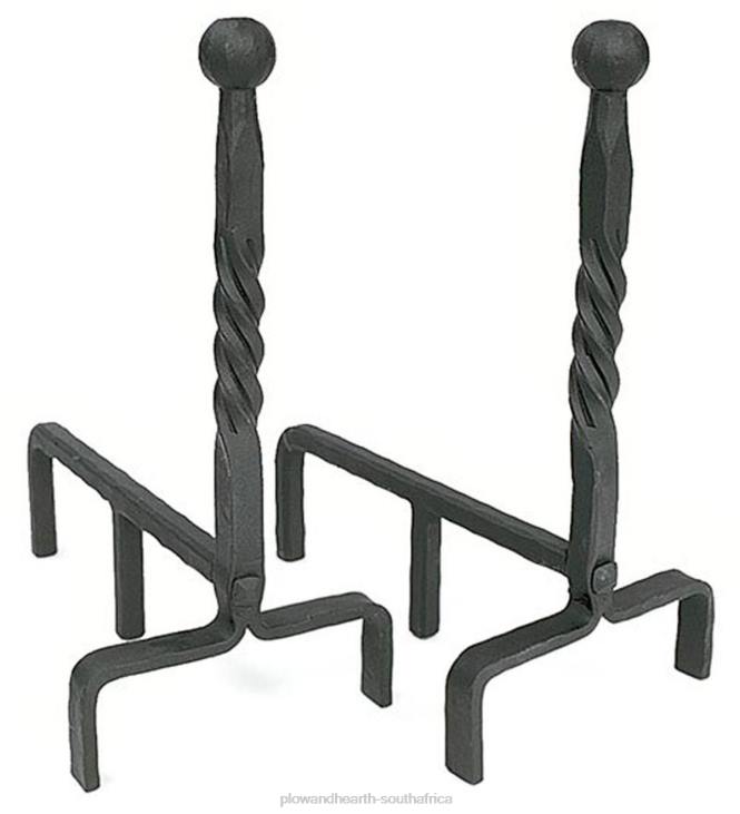 Accessories Plow & Hearth Wrought Iron Andirons Set with Ball Finial and Black Finish NFLB2854