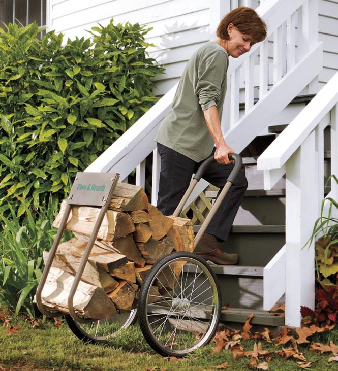 Accessories Plow & Hearth Rolling Wood Caddy, Heavy-Duty Steel with Large Wheels NFLB3209