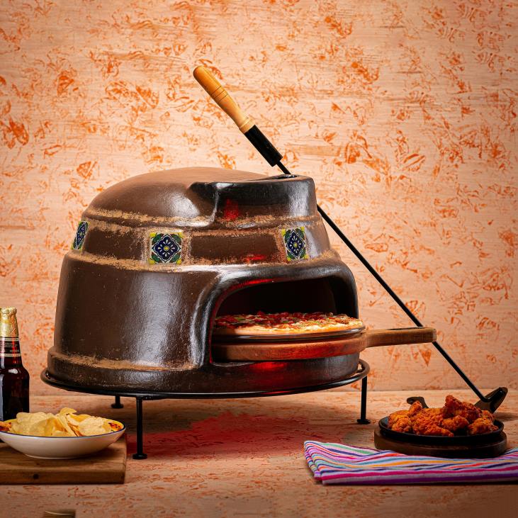 Accessories Plow & Hearth Talavera Brown Pizza Oven NFLB2949