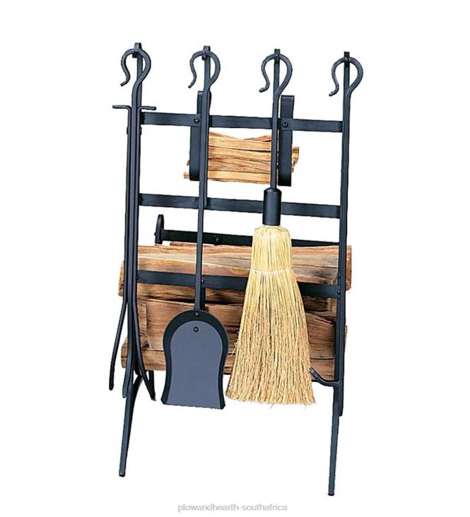 Accessories Plow & Hearth Black Wrought Iron Log Rack With Tools And Fatwood Rack - Black NFLB2726