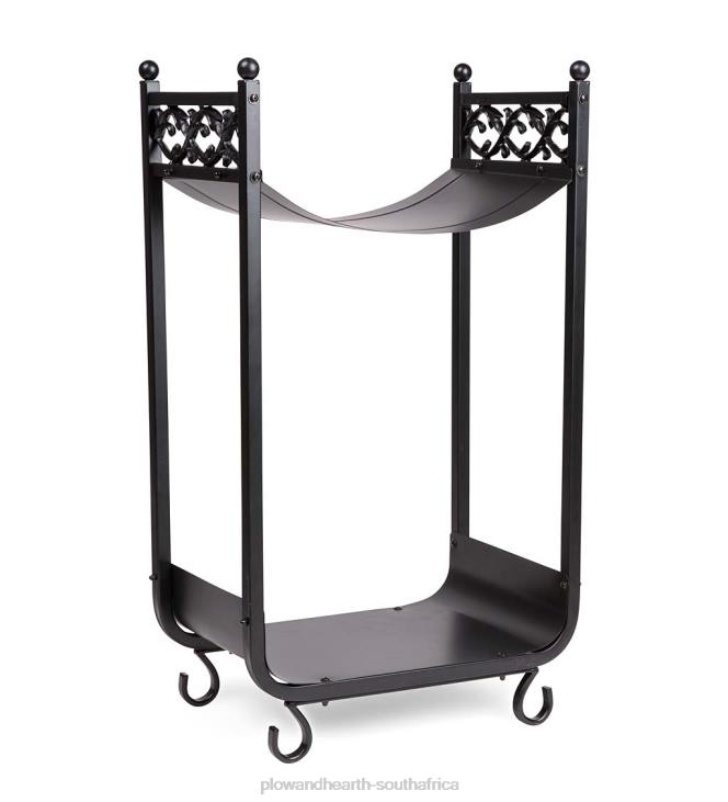 Accessories Plow & Hearth Compact Log Rack, Cast Iron with Scrollwork Design - Black NFLB2961