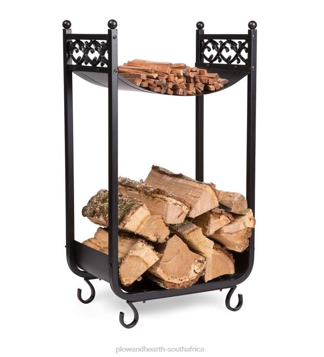 Accessories Plow & Hearth Compact Log Rack, Cast Iron with Scrollwork Design - Black NFLB2961