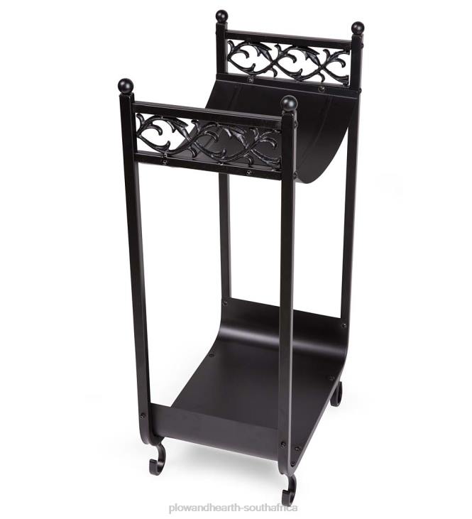 Accessories Plow & Hearth Compact Log Rack, Cast Iron with Scrollwork Design - Black NFLB2961