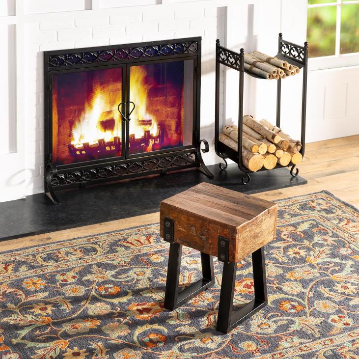 Accessories Plow & Hearth Compact Log Rack, Cast Iron with Scrollwork Design - Black NFLB2961