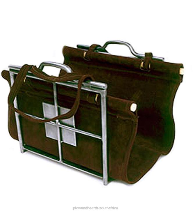 Accessories Plow & Hearth Wrought Iron Wright Firewood Holder with Suede Log Carrier - Graphite NFLB2972