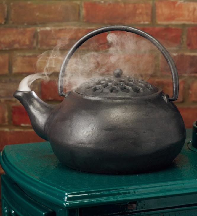 Accessories Plow & Hearth Cast Iron Wood Stove Kettle Steamer with Lattice Design - Black NFLB2842