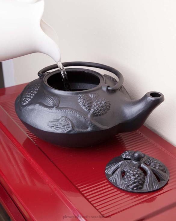 Accessories Plow & Hearth Cast Iron Wood Stove Kettle Steamer with Pine Cone Design - Black NFLB2840