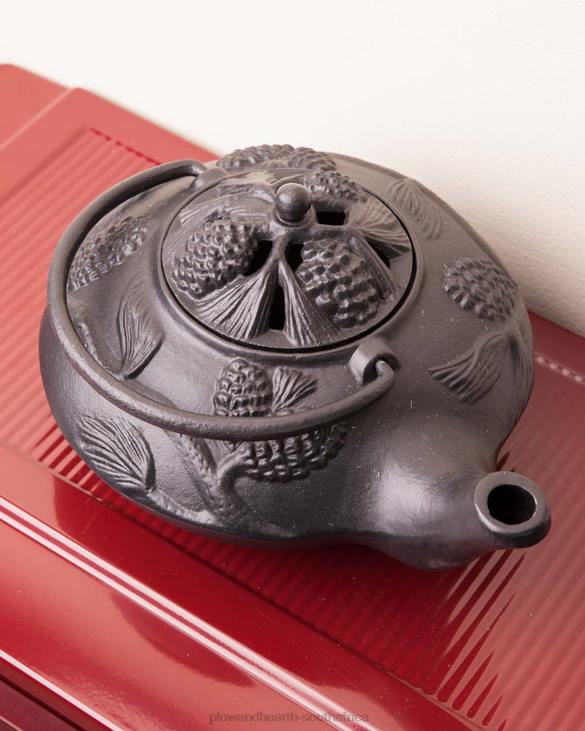 Accessories Plow & Hearth Cast Iron Wood Stove Kettle Steamer with Pine Cone Design - Black NFLB2840