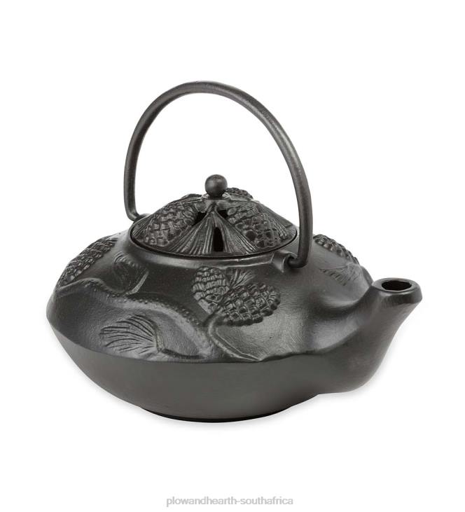Accessories Plow & Hearth Cast Iron Wood Stove Kettle Steamer with Pine Cone Design - Black NFLB2840