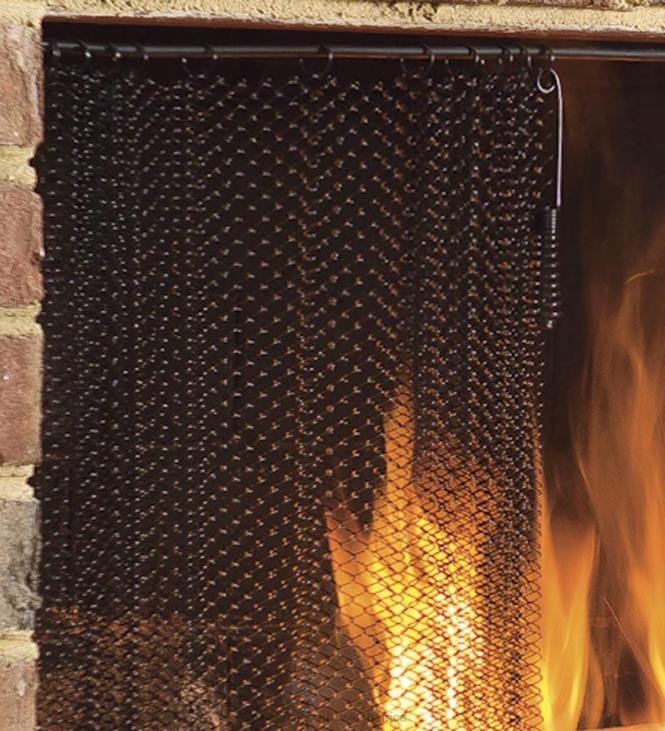 Fireplace Plow & Hearth Black Mesh Curtain Fireplace Screen Curtain Pairs NFLB2898