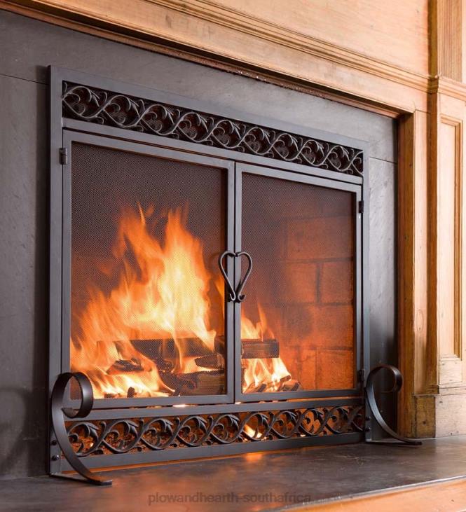 Fireplace Plow & Hearth Cast Iron Scrollwork Fire Screen With Doors NFLB2869