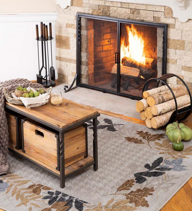 Fireplace Plow & Hearth Deep Creek Fire Screen with Doors, Large - Black NFLB3240