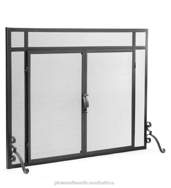 Fireplace Plow & Hearth Flat Guard Fire Screens With Doors in Solid Steel NFLB2874