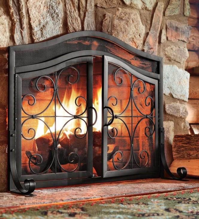 Fireplace Plow & Hearth Large Crest Fireplace Screen With Doors - Black NFLB3243