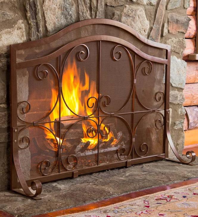 Fireplace Plow & Hearth Large Crest Flat Guard Fireplace Screen - Copper NFLB3247