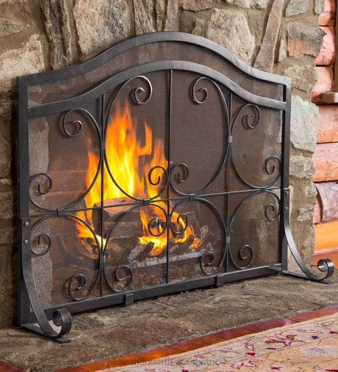 Fireplace Plow & Hearth Large Crest Flat Guard Fireplace Screen - Copper NFLB3247