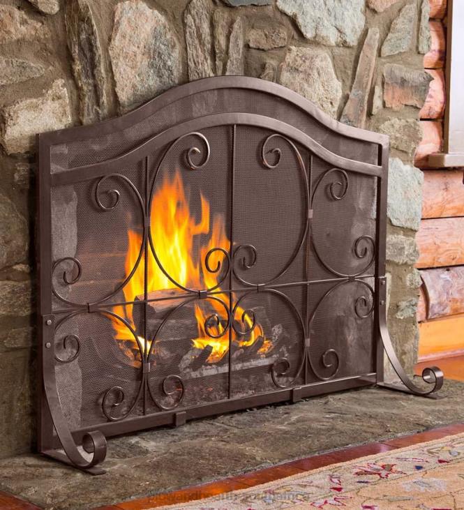 Fireplace Plow & Hearth Large Crest Flat Guard Fireplace Screen - Copper NFLB3247