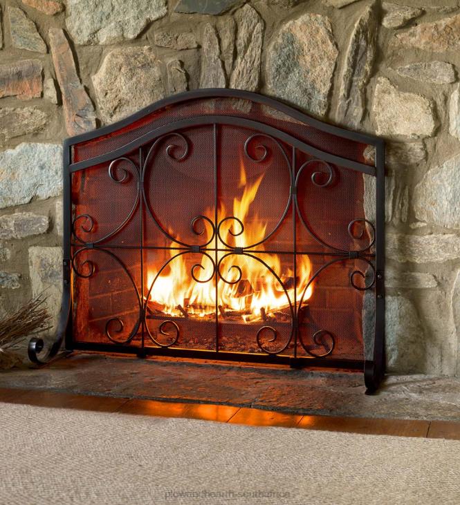 Fireplace Plow & Hearth Large Crest Flat Guard Fireplace Screen - Copper NFLB3247