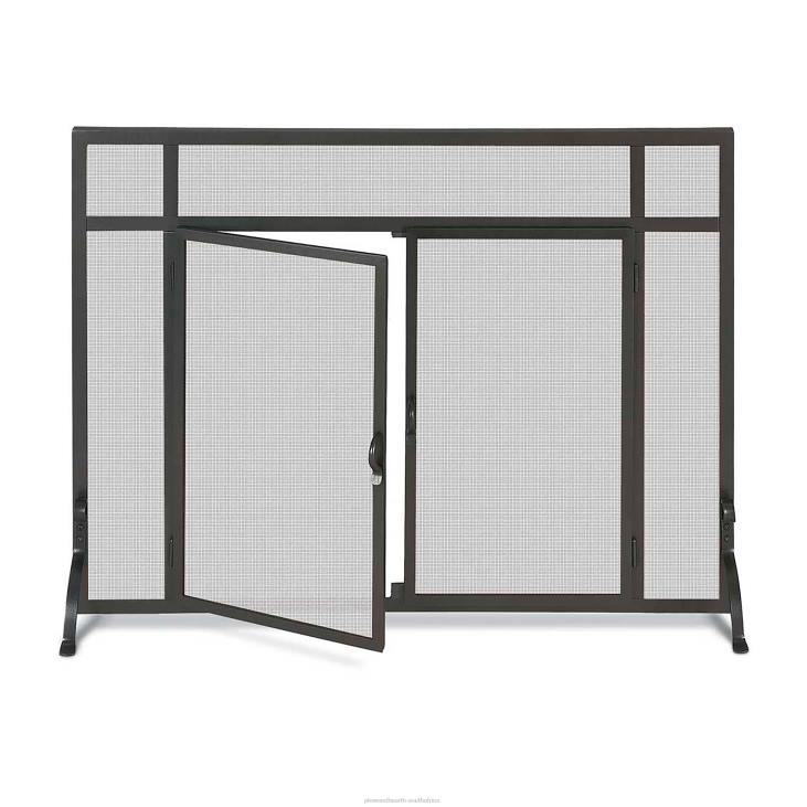 Fireplace Plow & Hearth Large Custom Fireplace Screen, Flat Guard with Straight Doors - Black NFLB2923