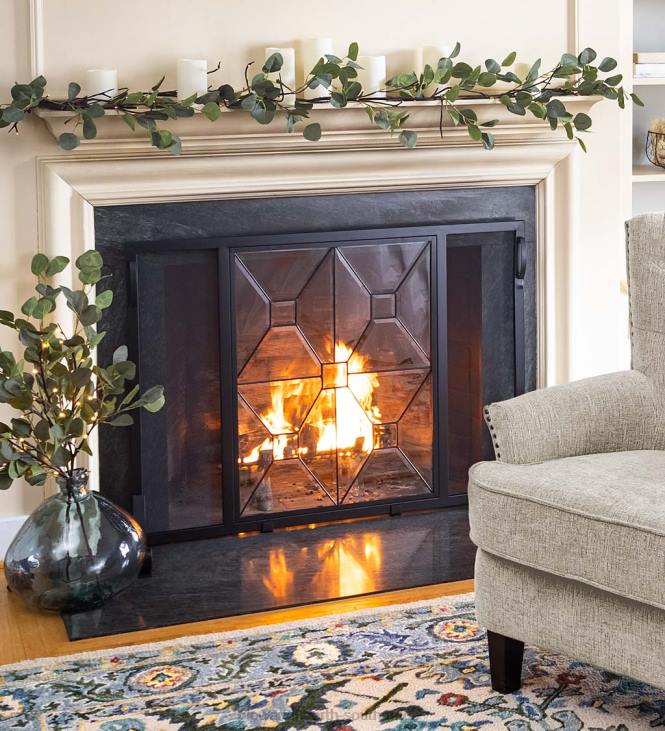 Fireplace Plow & Hearth Manhattan Tempered Glass Flat Guard Fire Screen NFLB2823