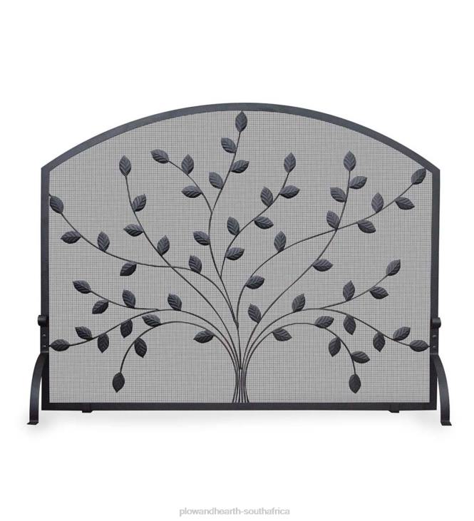 Fireplace Plow & Hearth Single Panel Black Wrought Iron Tree Fireplace Screen - Black NFLB2882