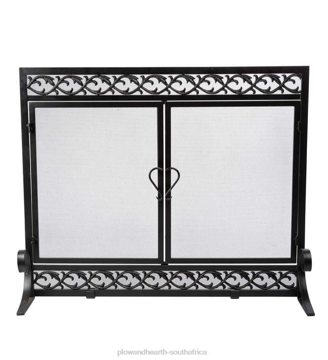 Fireplace Plow & Hearth Small Cast Iron Scrollwork Fire Screen With Doors - Black NFLB3181
