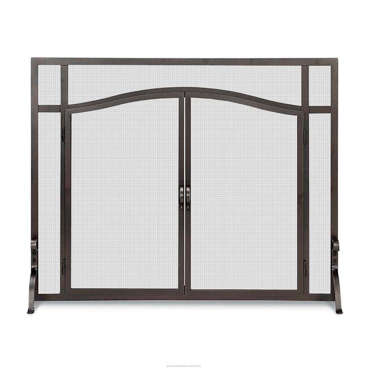 Fireplace Plow & Hearth Small Custom Flat Guard with Arched Doors - Black NFLB2928