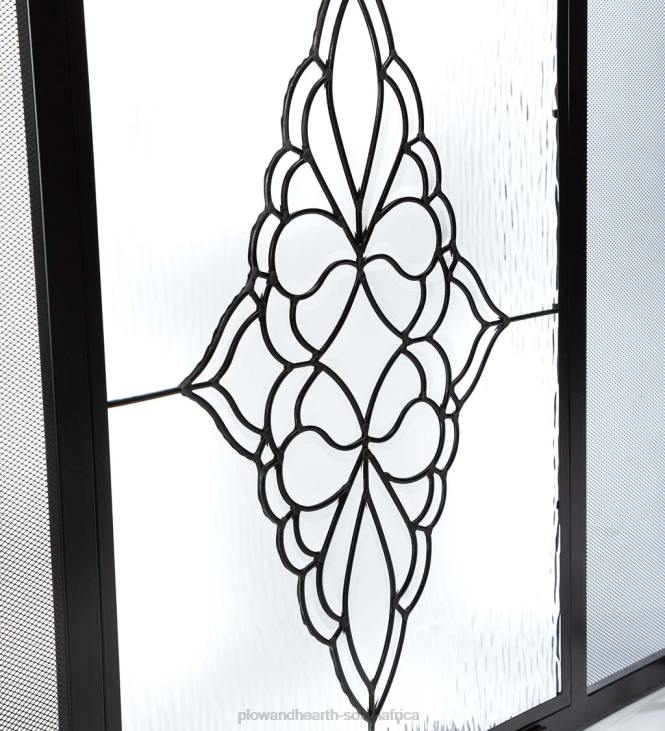 Fireplace Plow & Hearth Small St. Charles Glass Medallion Flat Guard Fire Screen - Black NFLB3154