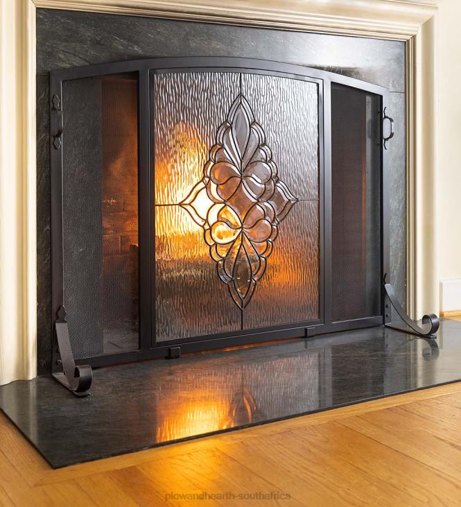 Fireplace Plow & Hearth St. Charles Glass Medallion Flat Guard Fire Screen NFLB2878
