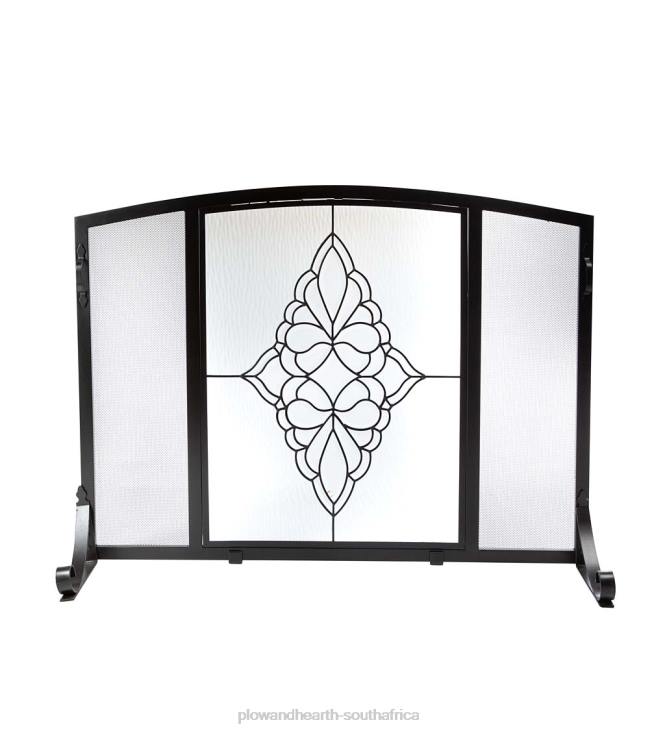 Fireplace Plow & Hearth St. Charles Glass Medallion Flat Guard Fire Screen NFLB2878