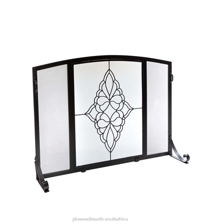 Fireplace Plow & Hearth St. Charles Glass Medallion Flat Guard Fire Screen NFLB2878