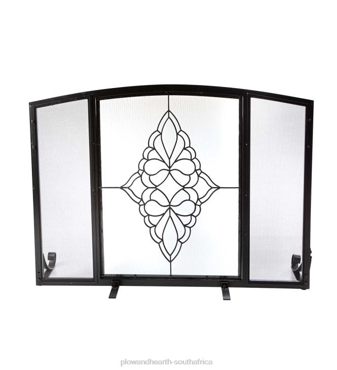 Fireplace Plow & Hearth St. Charles Glass Medallion Flat Guard Fire Screen NFLB2878