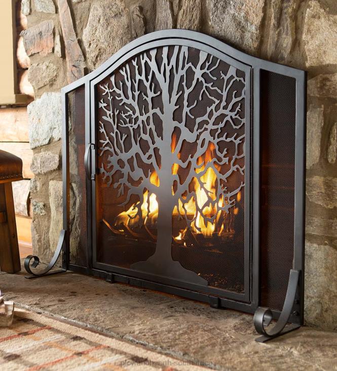 Fireplace Plow & Hearth Tree of Life Fire Screen with Door NFLB2870