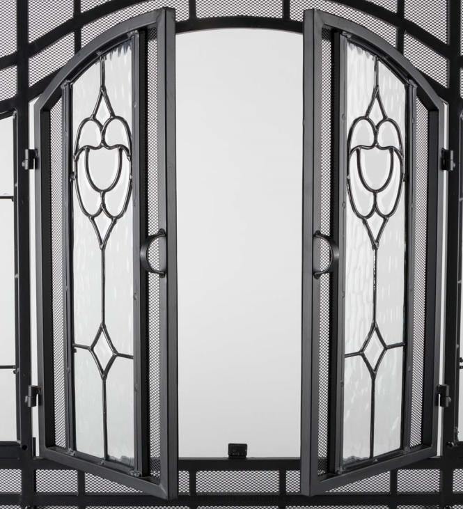 Fireplace Plow & Hearth Two-Door Fireplace Screen with Glass Floral Panels NFLB2876