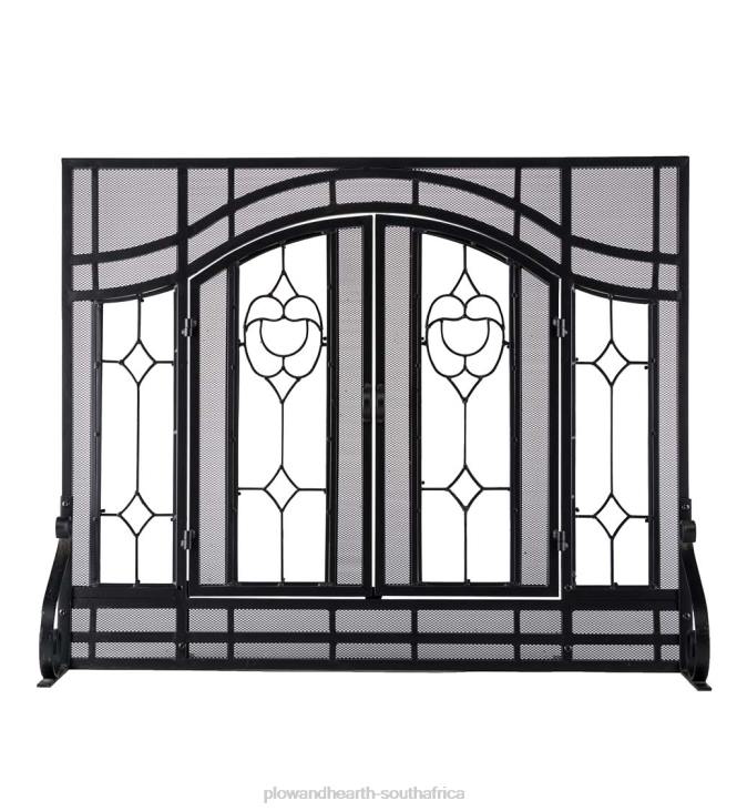 Fireplace Plow & Hearth Two-Door Fireplace Screen with Glass Floral Panels NFLB2876