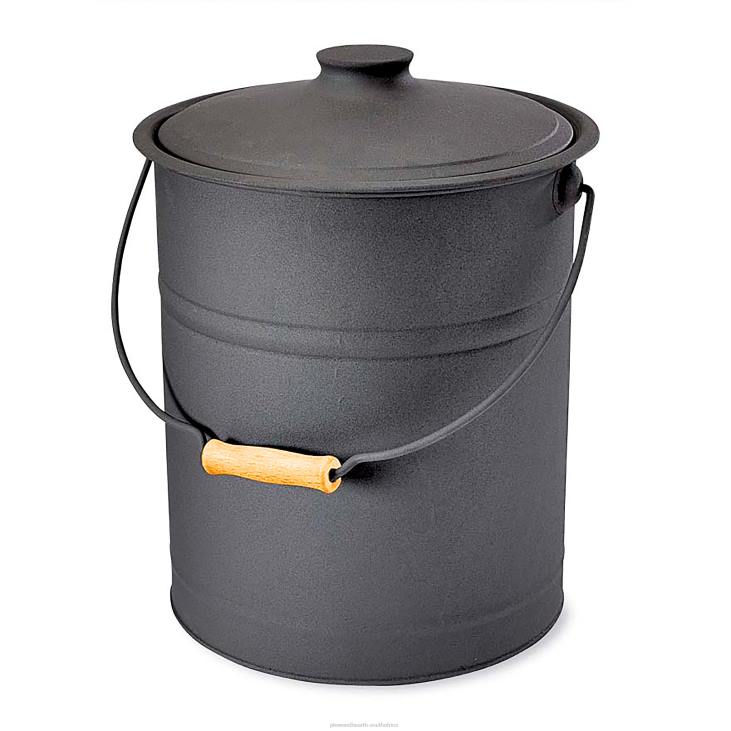 Fireplace Plow & Hearth Deluxe Galvanized Ash Bucket with Handle, Lid and Double-Layer Bottom - Charcoal Black NFLB2824