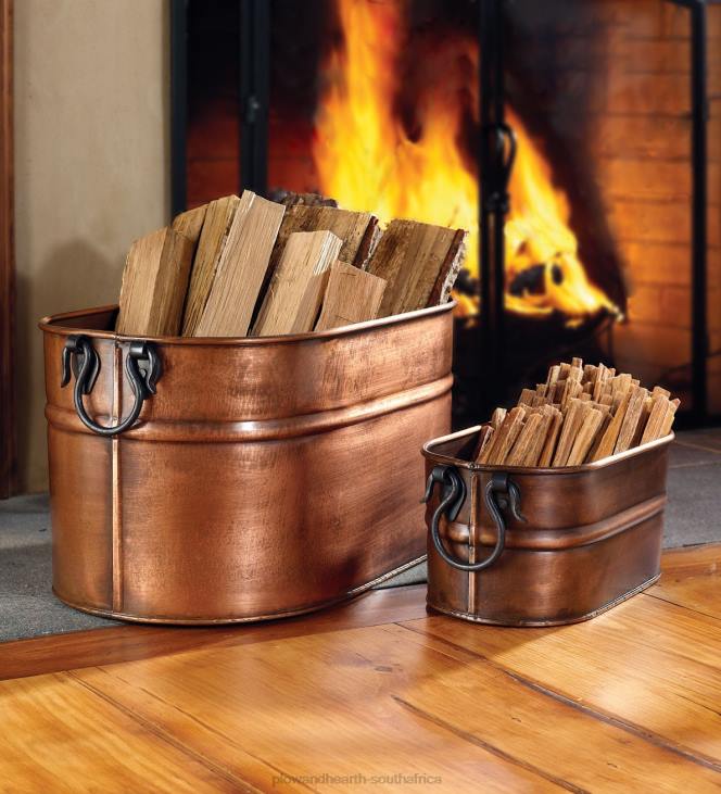 Fireplace Plow & Hearth Copper Finished Firewood Bucket NFLB2707