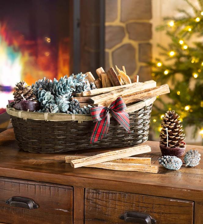 Fireplace Plow & Hearth Fire Starter Holiday Gift Basket with Fatwood, Color Cones and Wax Cones NFLB2706