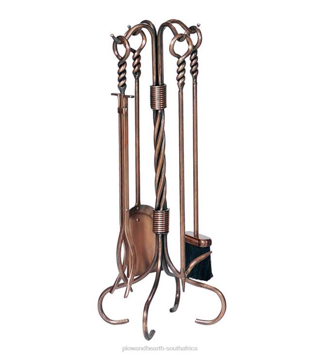 Fireplace Plow & Hearth Antique Copper 4-Piece Fireplace Tool Set with Twist Handles - Antique Copper NFLB2733