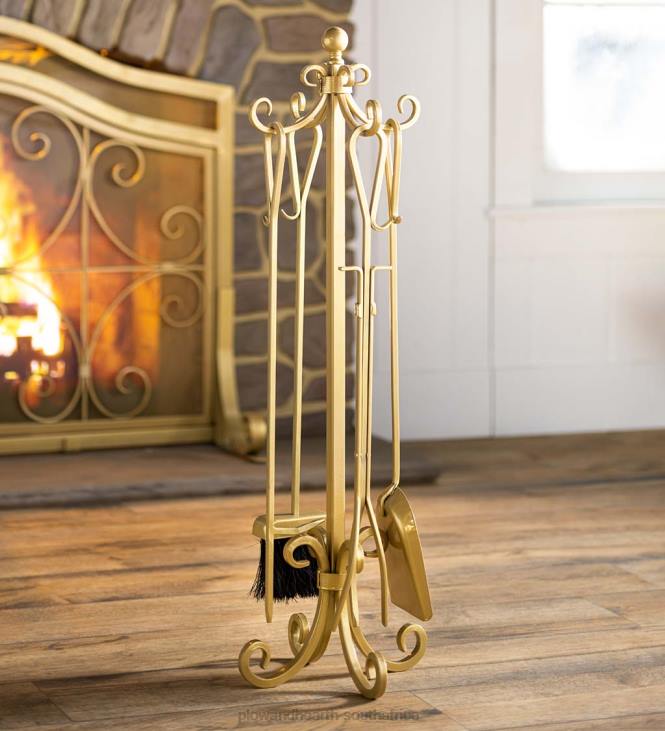 Fireplace Plow & Hearth Crest Fireplace Tool Set - Gold NFLB2728