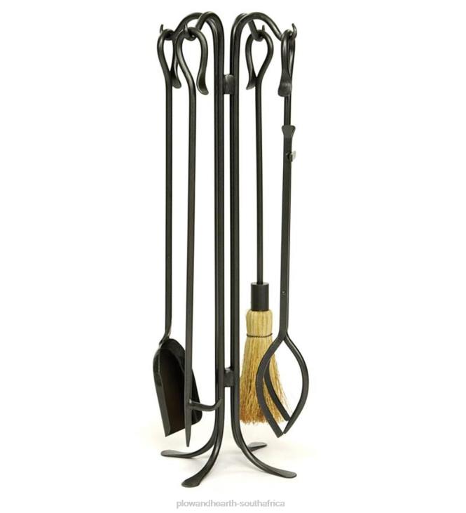Fireplace Plow & Hearth Wrought Iron Hooks 5-Piece Fireplace Tool Set In Powder-Coated Finish - Graphite NFLB2729