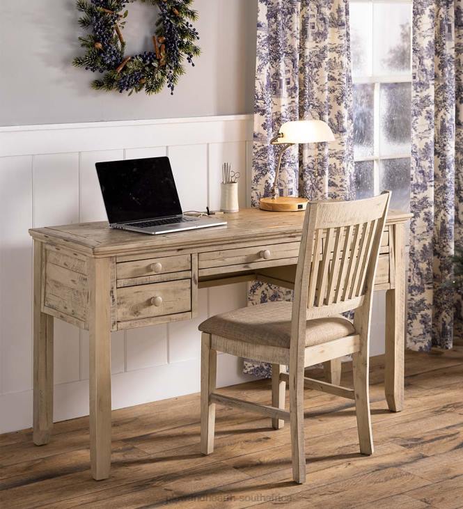 Furniture Plow & Hearth Chelsea Power Station Desk with USB Ports and Power Outlets - Scrimshaw Whitewash NFLB2121