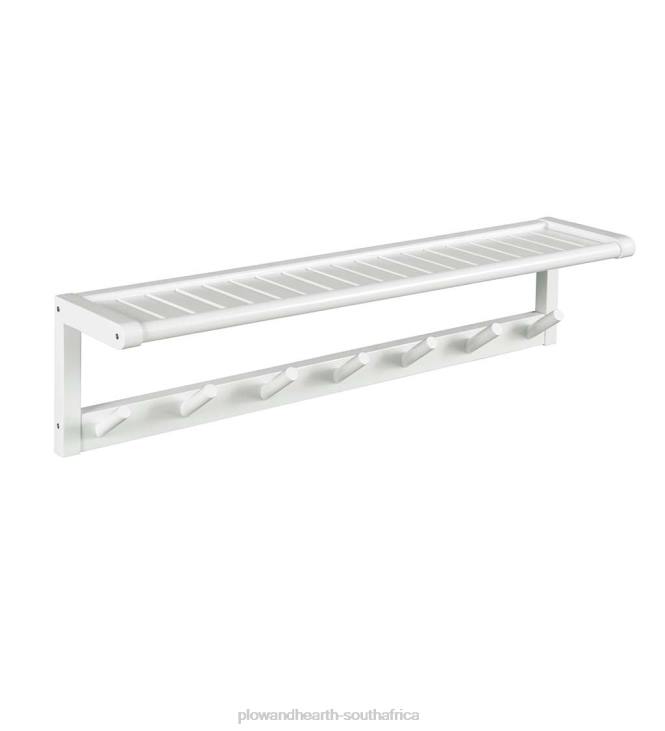 Furniture Plow & Hearth Farmhouse Wall-Mount Wood Coat Rack with Pegs and Top Shelf - White NFLB2136