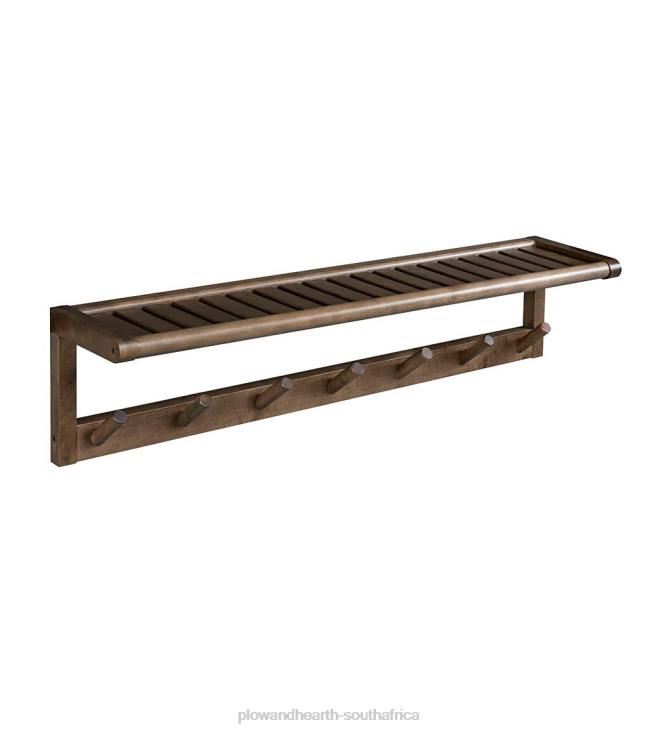 Furniture Plow & Hearth Farmhouse Wall-Mount Wood Coat Rack with Pegs and Top Shelf - White NFLB2136