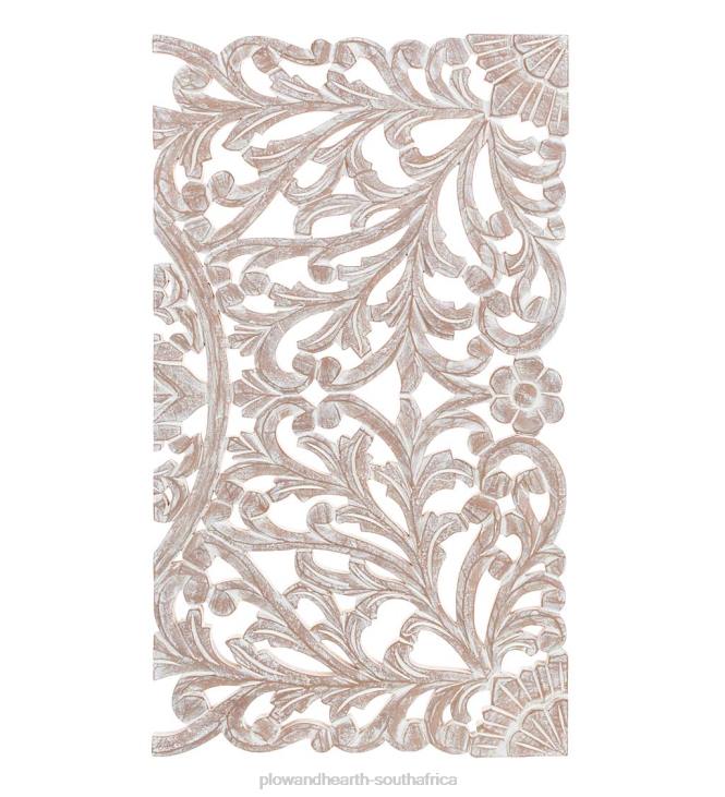 Furniture Plow & Hearth Three Panel White Washed Floral Wall Art NFLB2134