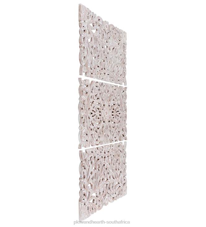 Furniture Plow & Hearth Three Panel White Washed Floral Wall Art NFLB2134