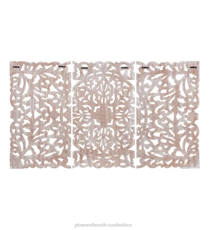 Furniture Plow & Hearth Three Panel White Washed Floral Wall Art NFLB2134