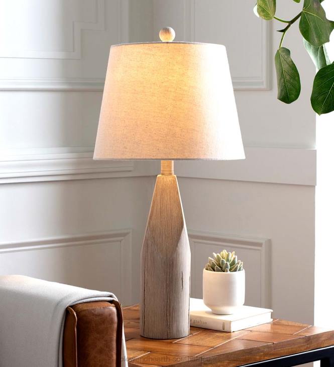 Furniture Plow & Hearth Weathered Wood Table Lamp with Natural Linen Shade NFLB2125