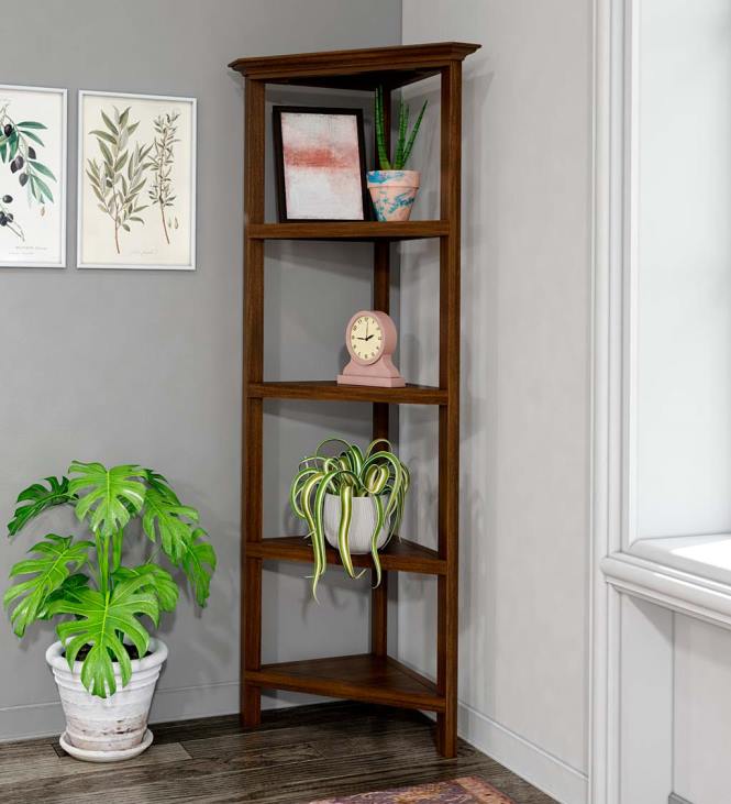 Furniture Plow & Hearth Farmhouse Four-Shelf Corner Bookcase - Washed Gray NFLB2100